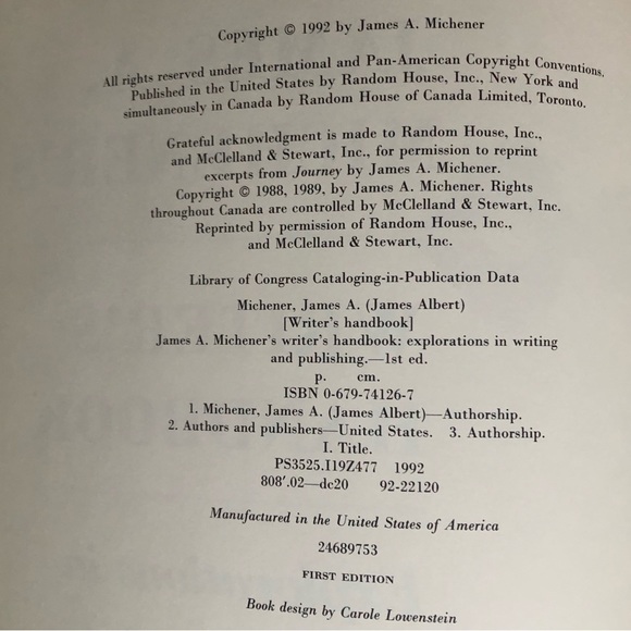 James A. Michener’s Writer’s Handbook Nonfiction Rare First Edition Book - Picture 3 of 7